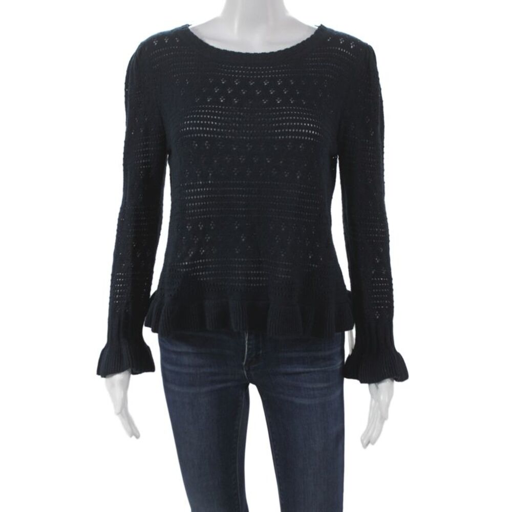 Love Shack Fancy Womens Pullover Black Cotton Bohemian Sweater Size S